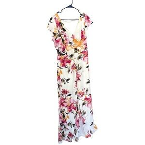 Iz Byer CLOSET CLEANOUT floral maxi dress-Size L- buttons, lined, slit